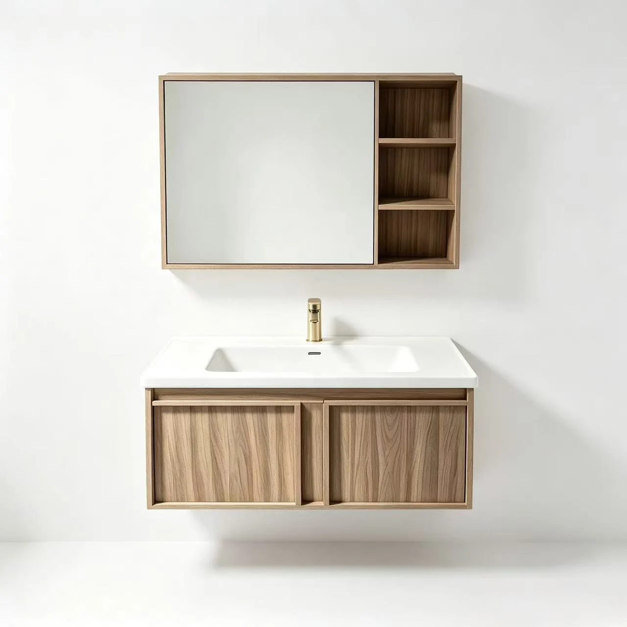 Conjunto de baño con dos puertas y espejo lateral · Vista 1